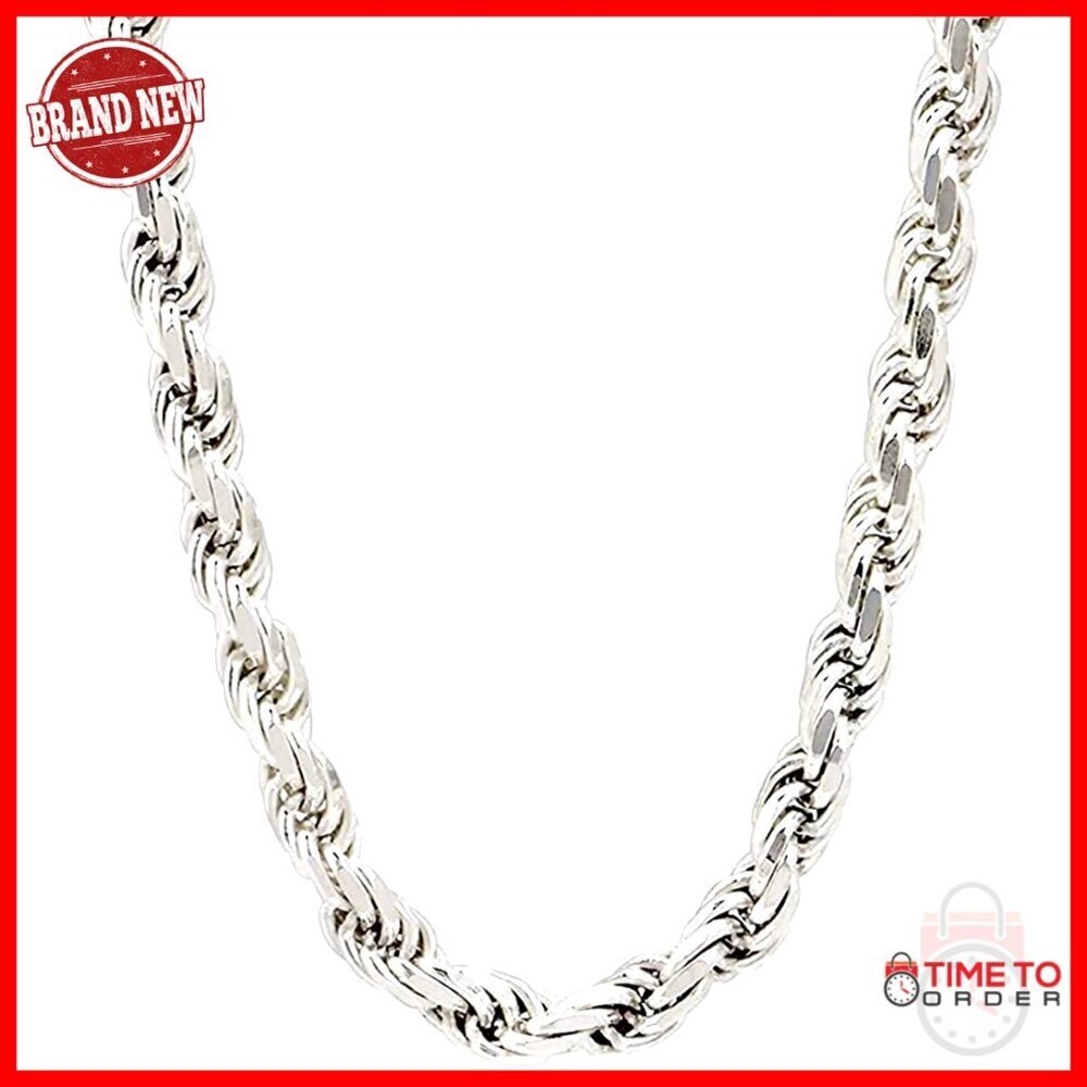 6mm Sterling Silver Rope Chain Necklace Diamond Cut Lobster Clasp